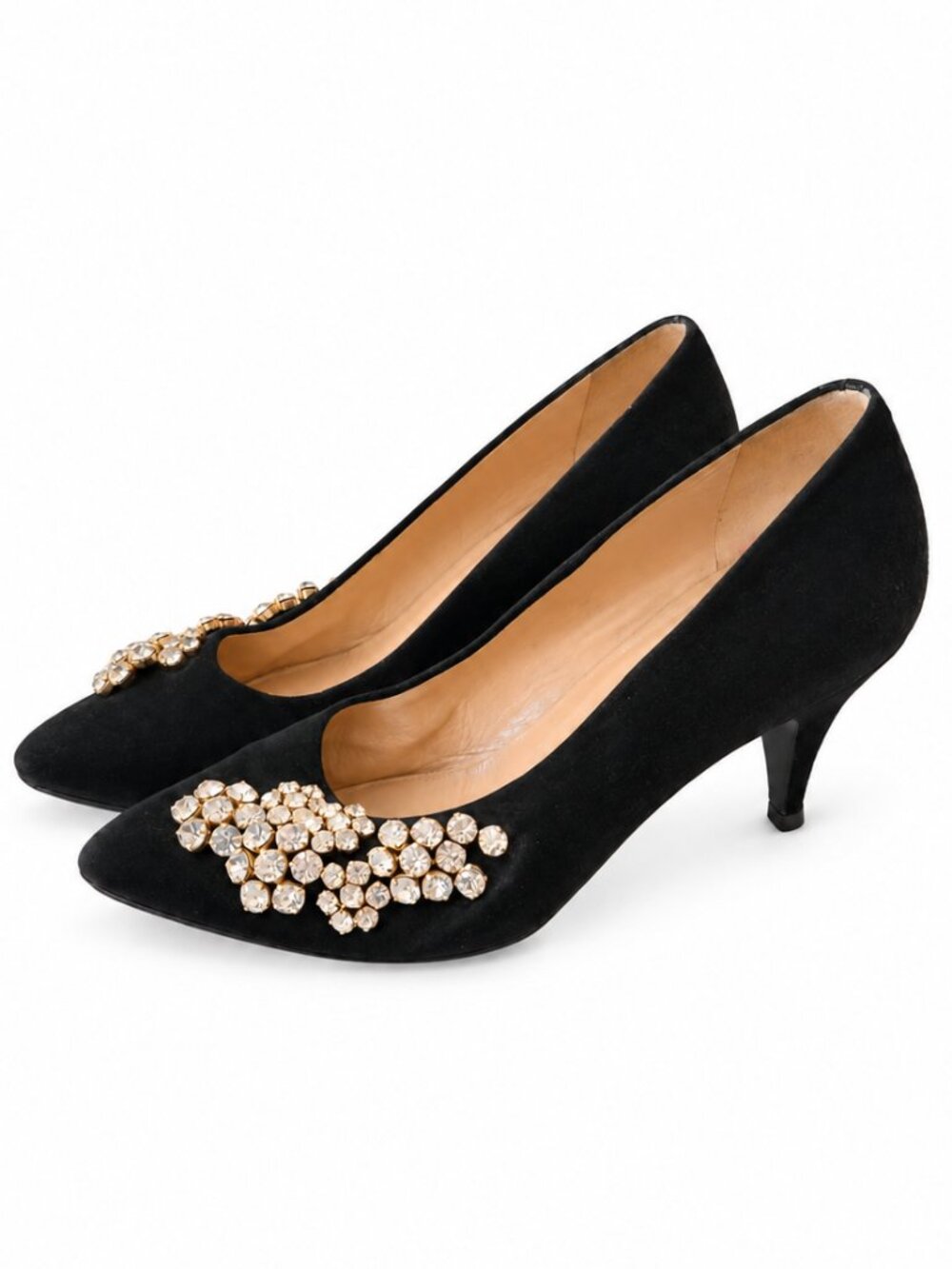 Vintage Maud Frizon Black Suede Rhinestone Pumps Size 39 / 8.5